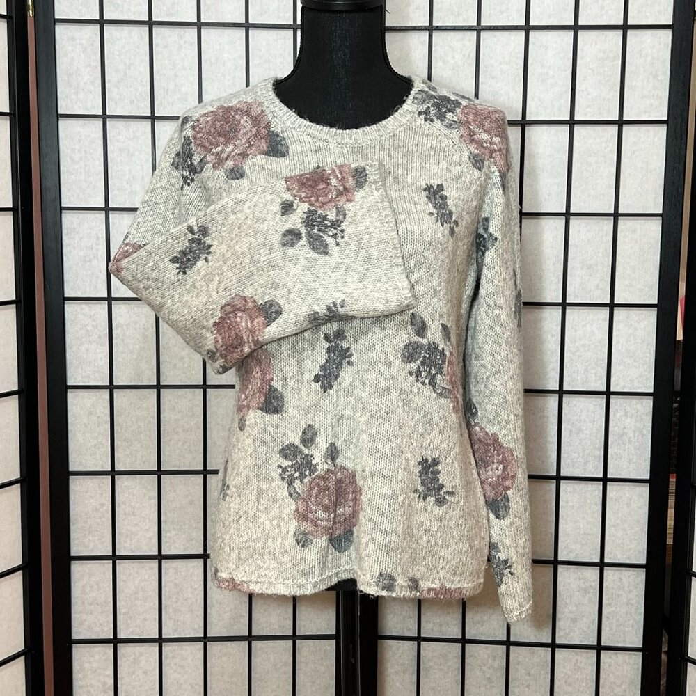 Lucky Brand Women's Sweater Pullover Cotton Blend Floral Print Size M